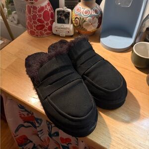 Women's Black Fur-Lined Slippers